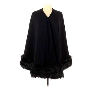 Tahari by Arthur S. Levine Black Faux Fur Trim Cape Wrap – One Size